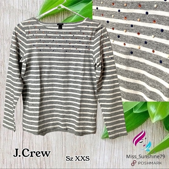 J.Crew - Sz XXS - matte & shiny beaded 3/4 arm top - Picture 1 of 7